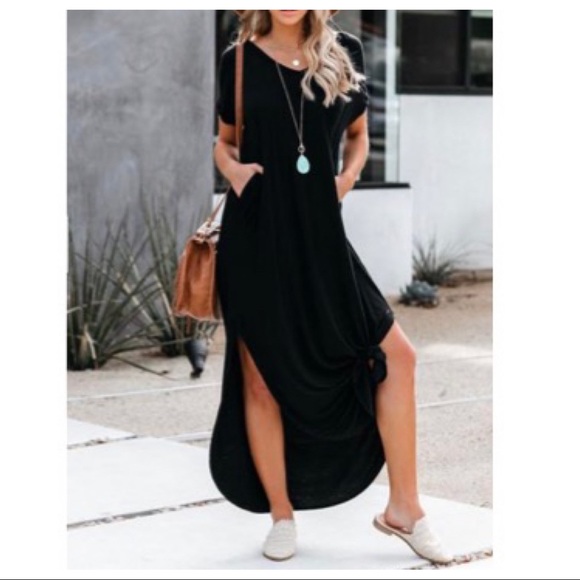 BLACK BEST LOOSE FIT SIDE POCKET MAXI DRESS - Picture 6 of 6